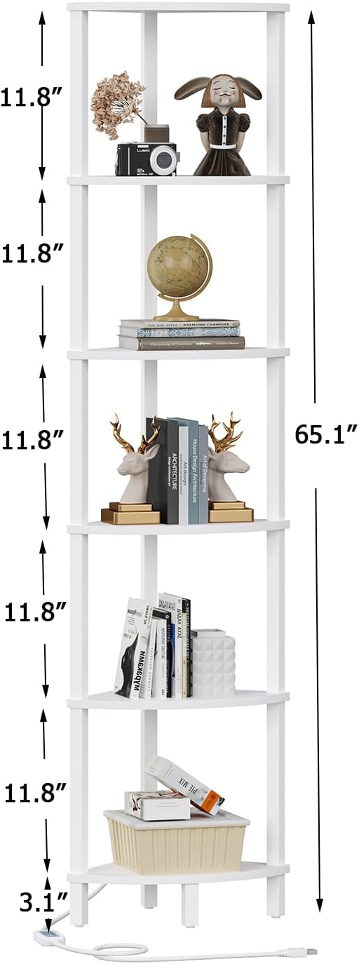 VIMBER Corners Shelf with LED Light, 6-Tier Corner Bookshelf, Industrial - Image 2
