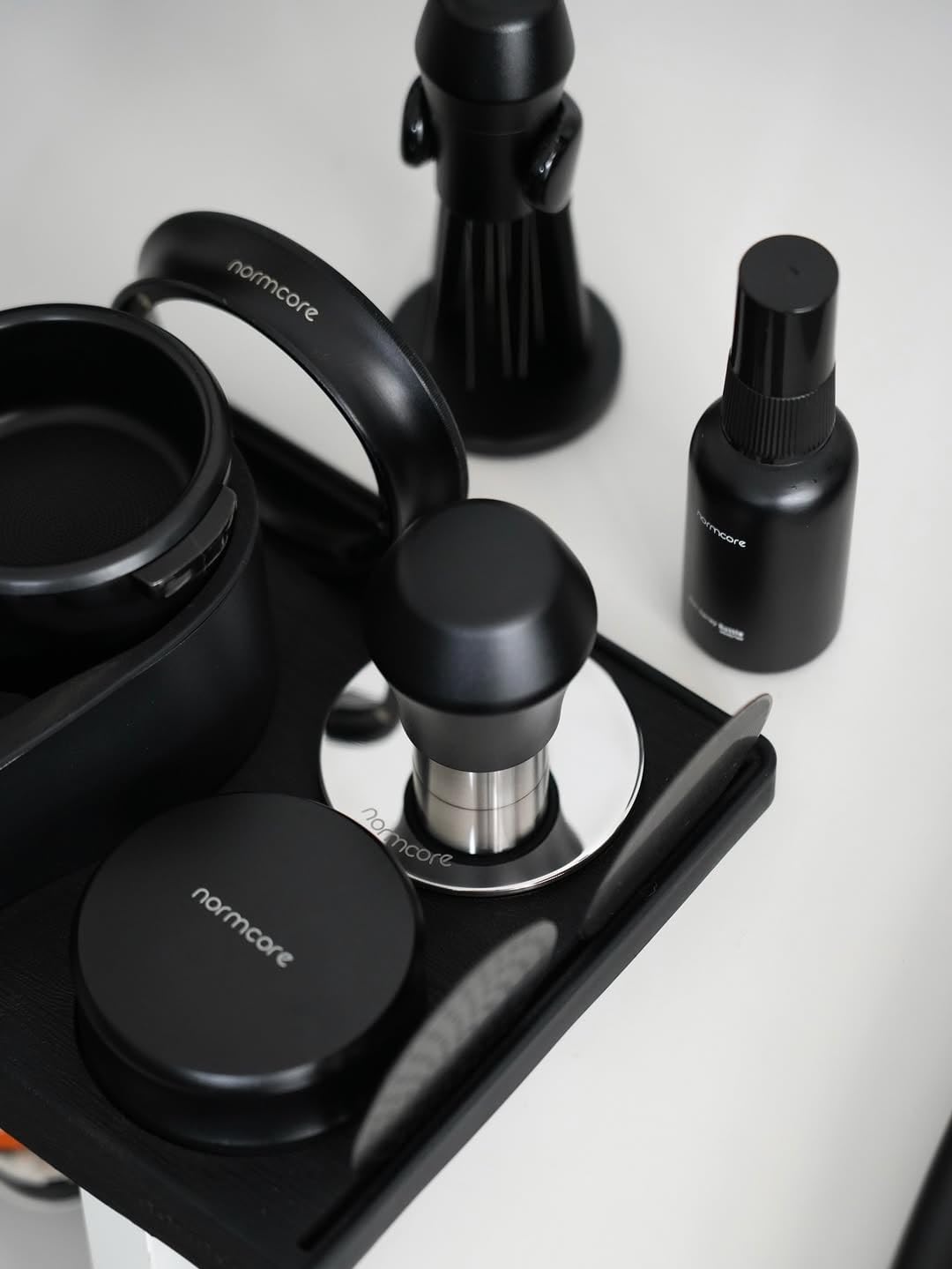 Normcore 58mm Coffee Tamper V4.1 Mini, Spring-Loaded with Click Feedback, Compatible with 58mm Espresso Machines Portafilter, Anodized Aluminum Handle and Silcone Stand, Black