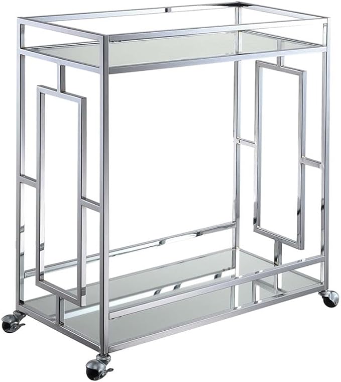 Pemberly Row Modern Bar Cart, Chrome Metal Frame, Contemporary Glam Style - Image 6