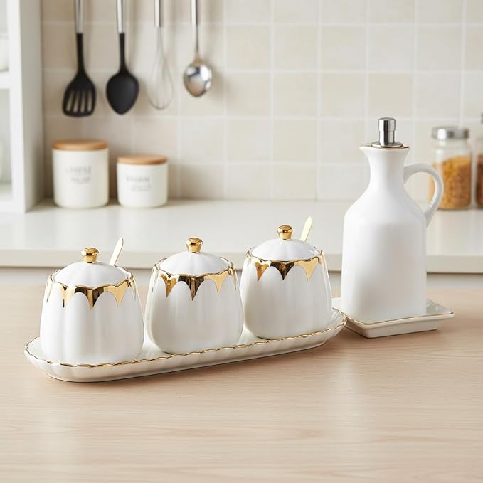 Sugar Bowl with Lid and Spoon, Ceramic Condiment Container with Tray, Sugar and - Image 6