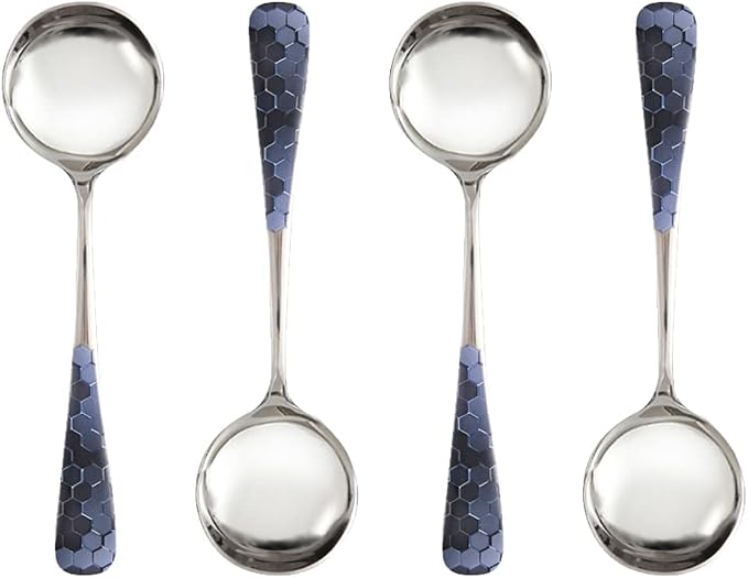 Stainless Steel Coffee Round Spoon, Korean Dessert Spoons, Hexagonal Pattern by CHENSHUO