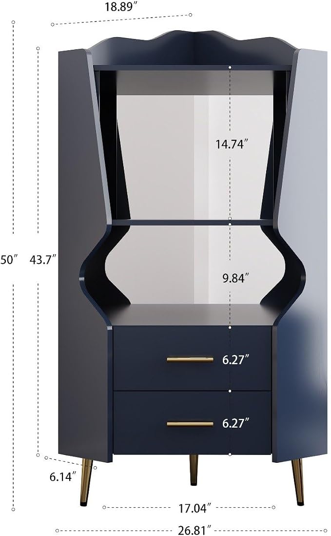 Corner Bar Cabinet with Mirrored Back, Sideboard Cabinet with 2 Open Shelves & - Image 3