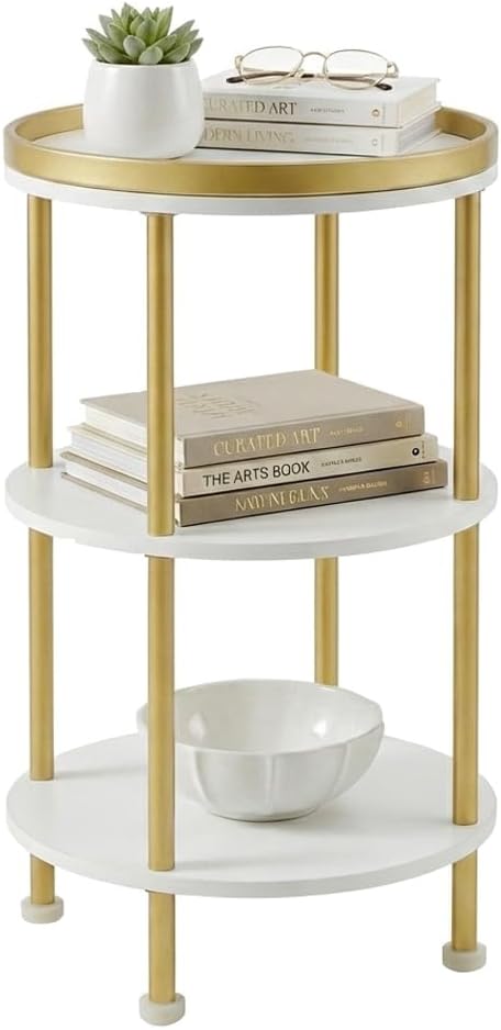 Small Round Side Table, 3-Tier Modern Nightstand by Zexvida