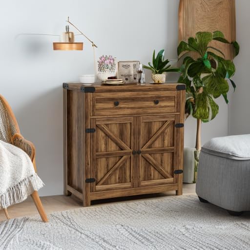 YESHOMY Coffee Bar and Accent Cabinet, Farmhouse Barn Door Buffet Sideboard - Image 9