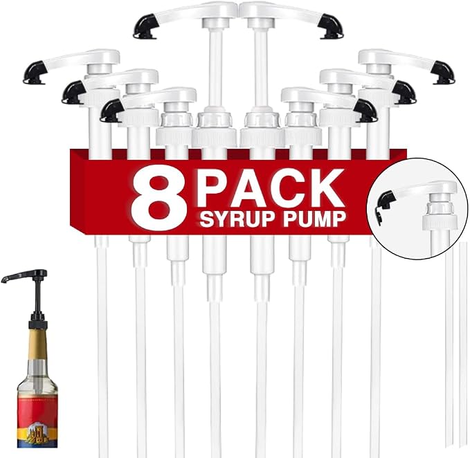 8 pcs White Syrup Pumps with Cap to Avoid Dripping, Leak Proof Coffee Syrup by DupakSYS