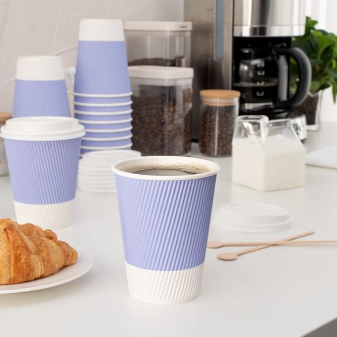 Restaurantware Ripple Wall Coffee Cups 25 Count 12 Ounce Insulated Light Purple - Image 6