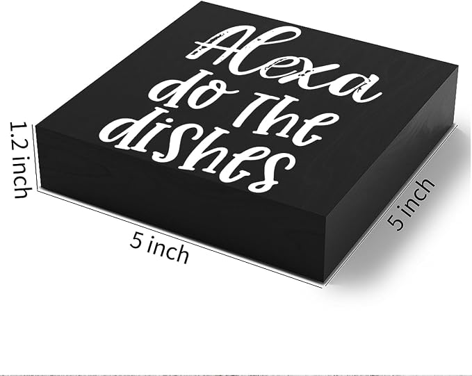 Funny Kitchen Wooden Box Sign Plaque Alexa Do the Dishes Black Wood Box Sign - Image 2