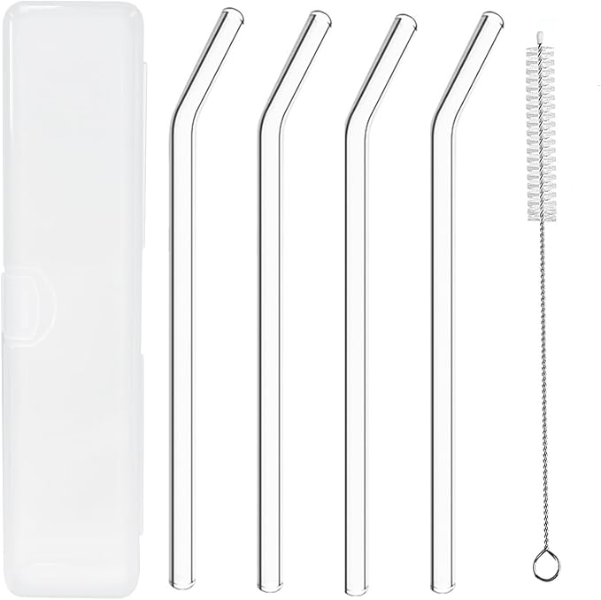 YOGURTCK 4pcs Reusable Clear Glass Drinking Straws, 7.88" x 8MM, Bent Glass - Image 6