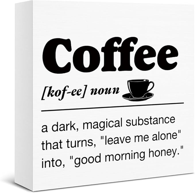Coffee Bar Decor, Farmhouse Cafe Wooden Sign, Coffee Definition Cafe Sign by Unknown