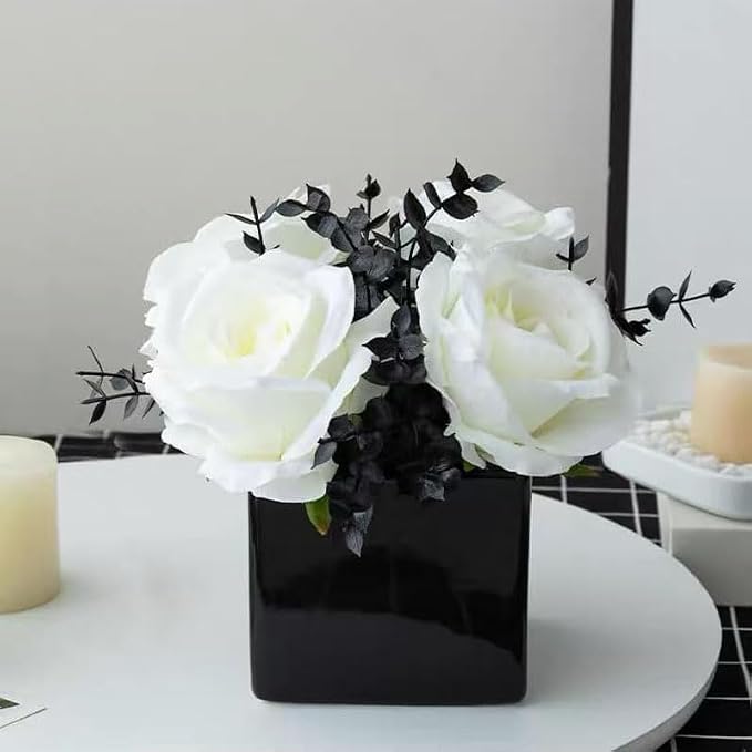 LADADA Artificial Flowers with Small Ceramic Vases | Roses in Vases Plastic by LADADAArtificialFlowers