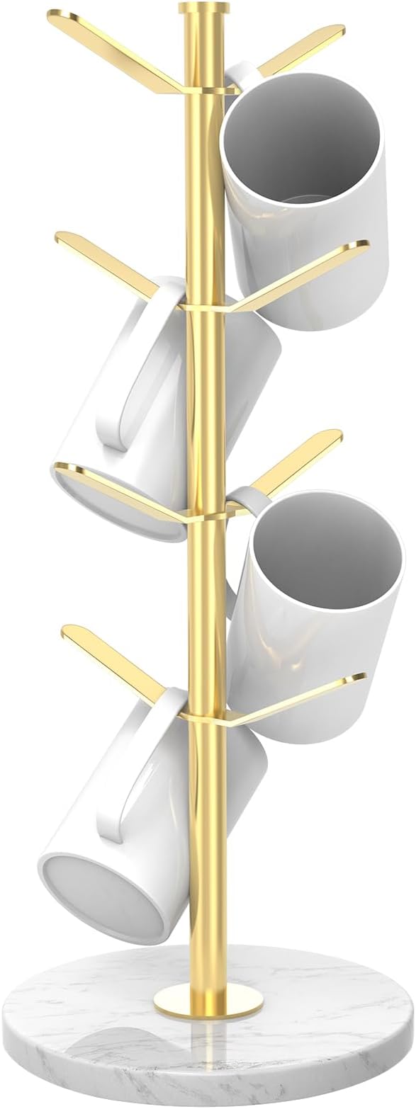Marble Mug Holder Tree with 8 Hooks, Stainless Steel Coffee Cup Holder by ZYZWTG