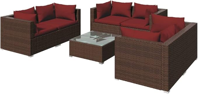 7-Piece Garden Lounge Set Brown PE Rattan Outdoor Furniture - Image 2