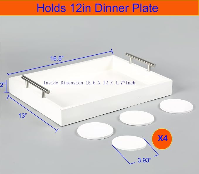 Serving Tray 16.5“X 13“ Deluxe Wooden Ottoman Food Tray - Image 3