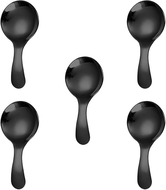 5PCS Short Handle Spoon, Stainless Steel Mini Spoons Thickened Small Round Spoon by YO-yiHHG