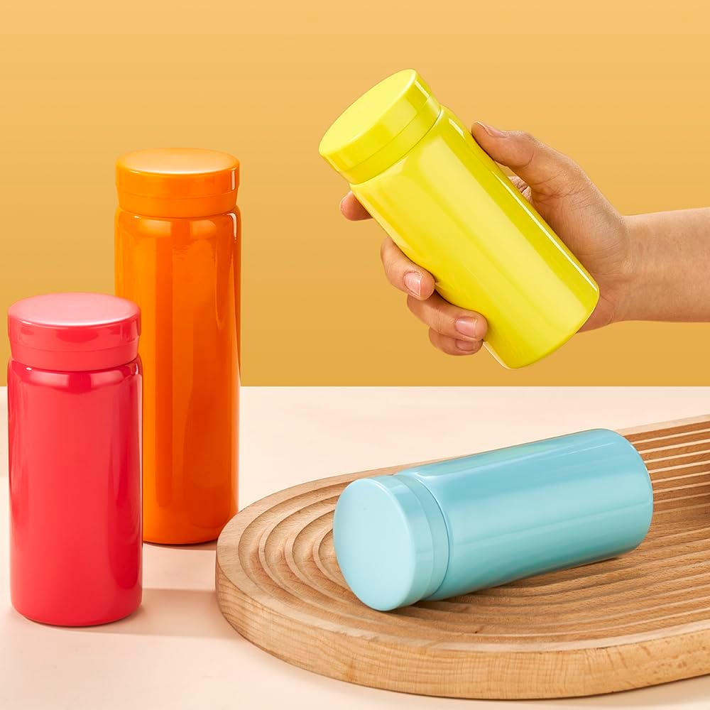 10oz Mini Water Bottle Stainless Steel Thermos Small Flask - Insulated Vacuum, Leak Proof, Keeps Drinks Hot/Cold - Ideal for Coffee, Tea, Water - Yellow