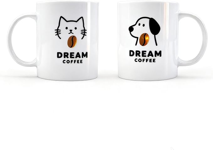 Coffee Mug Set of 2 Cute Cat and Dog Ceramic Coffee Mugs “Dream Coffee”Cute by Unknown