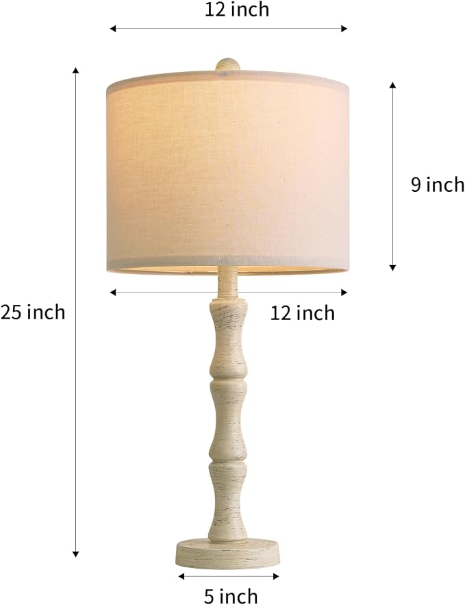 BOBOMOMO 25" Farmhouse Bedside Lamps Set of 2, Vintage Nightstand Lamps - Image 3