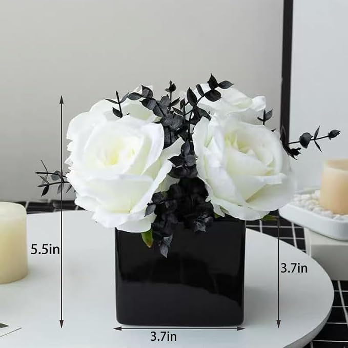 LADADA Artificial Flowers with Small Ceramic Vases | Roses in Vases Plastic - Image 2