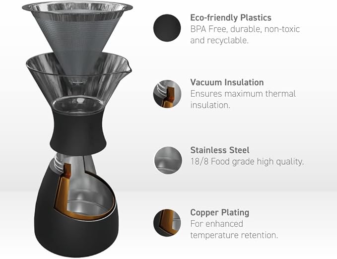 asobu Insulated Pour Over Coffee Maker Double-Wall Vacuum, Stainless-Steel - Image 6