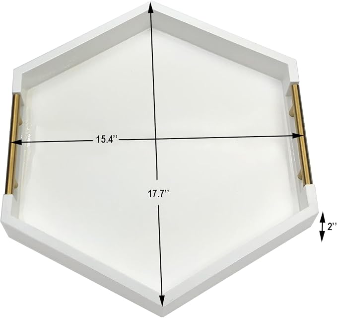 Serving Tray with Polished Metal Handles, Hexagon Coffee Table Tray, Modern - Image 5