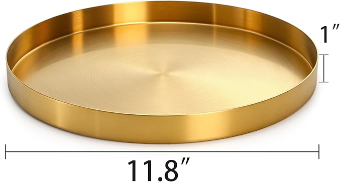 Jucoan 12 Inch Round Gold Tray, Decorative Dresser Vanity Tray Makeup Organizer - Image 3