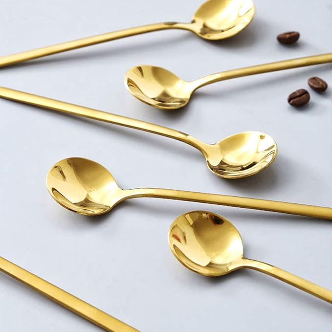 8 PCS Mini Coffee Spoons Teaspoons 5.3-Inch Matte Gold Frosted Handle Stainless - Image 5