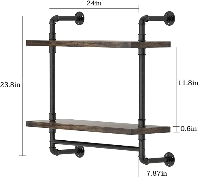 Helsin 24inch Industrial Pipe Shelving Bathroom Shelves Wall Mounted - Image 3