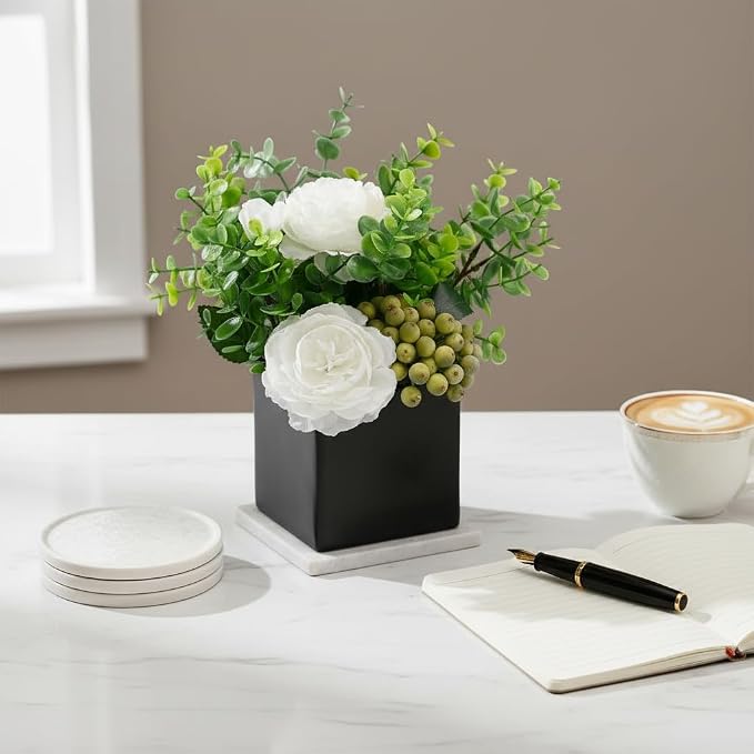Artificial Flower Arrangement in Black Vase，Floral Centerpiece Table Decor | - Image 5