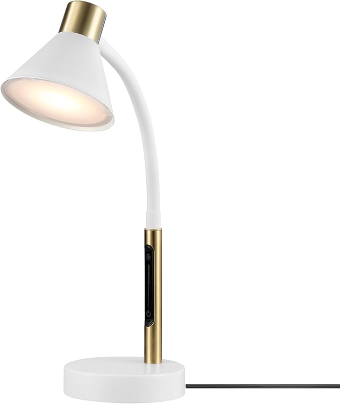 Globe Electric 62000035 15" LED Integrated Desk Lamp, Matte White, Brass Accent by GlobeElectric