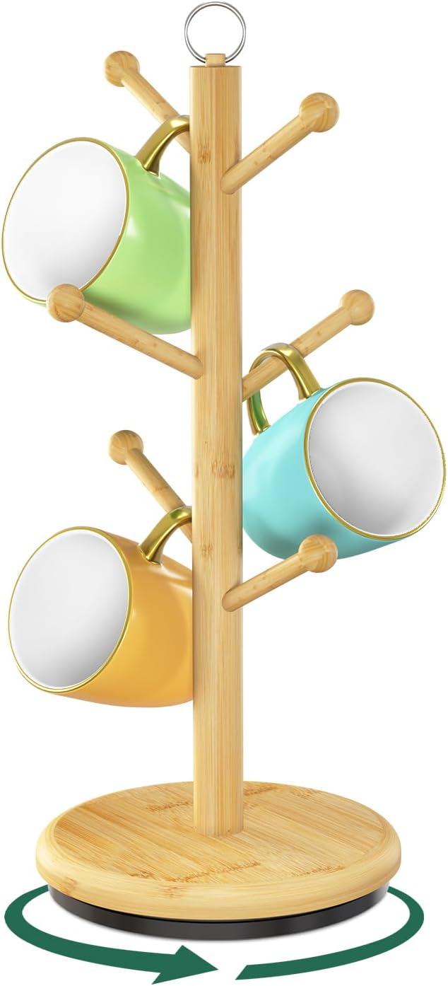 EsLuker.ly Mug Holder Tree Bamboo 360° Rotating Coffee Cup Display Rack by EsLukerly