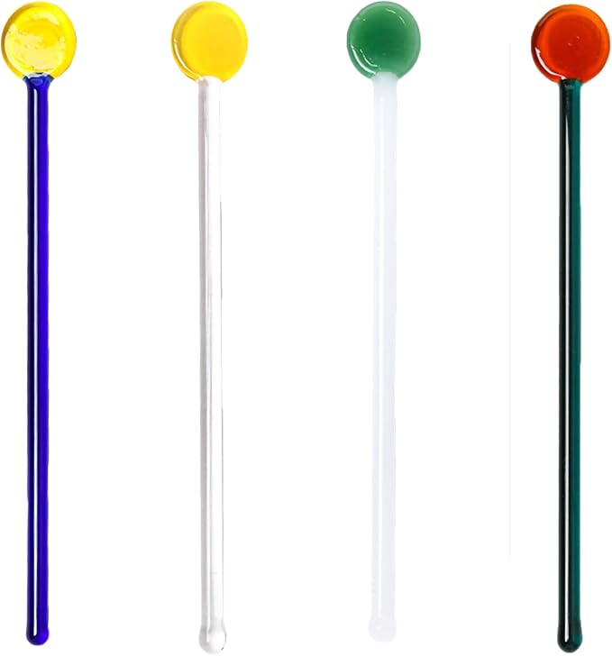 4 Pieces Glass Swizzle Sticks Cocktail Stirrers Clear Mixing Spoon Coffee Tea by TMXAOK