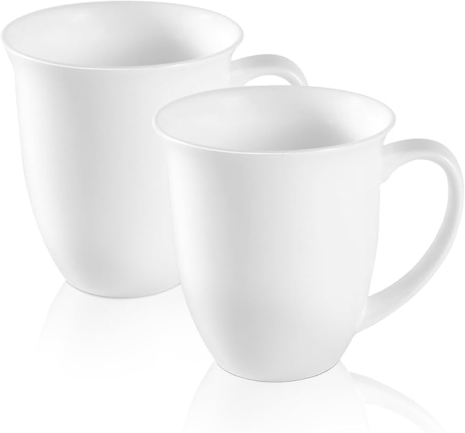 Fine Bone China Coffee Mugs Set of 2, 13 Oz White Tea Cups by COSTMANCE