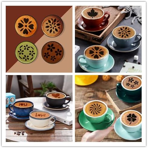 36 Coffee Stencils+2 Mesh Powder Shakers, Cake Baking Templates Coffee Art - Image 4