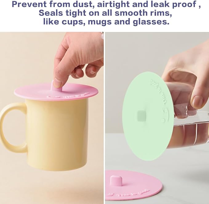 Silicone Cup Covers for Drinks, Cute Reusable Silicone Lids for Cups, Universal - Image 3