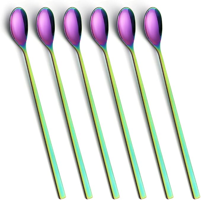 Long Handle Spoon, Rainbow Ice Tea Spoon, AOOSY 9-inch Premium 18/10 Stainless by AOOSY