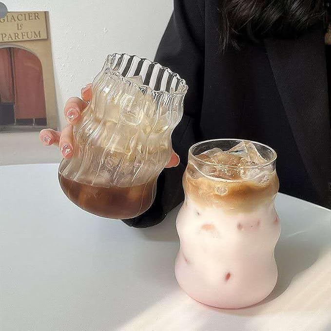 2 Pcs Ribbed Glass Cups, 18 Oz Vintage Drinking Glassware by Unknown