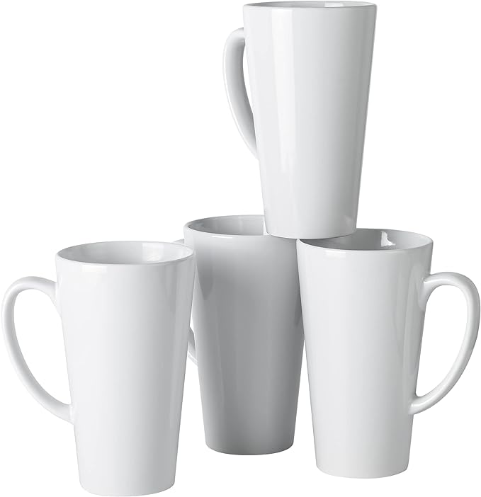 BYCNZB 16oz White Funnel Ceramic Tall Coffee Mugs by BYCNZB