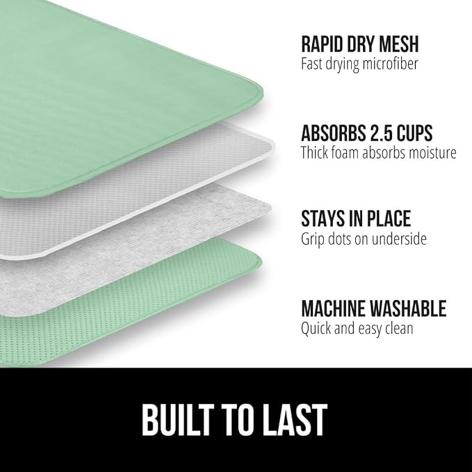 GORILLA GRIP Ultra Water Absorbent Microfiber Dish Drying Mat, 2 PK, Slip - Image 2