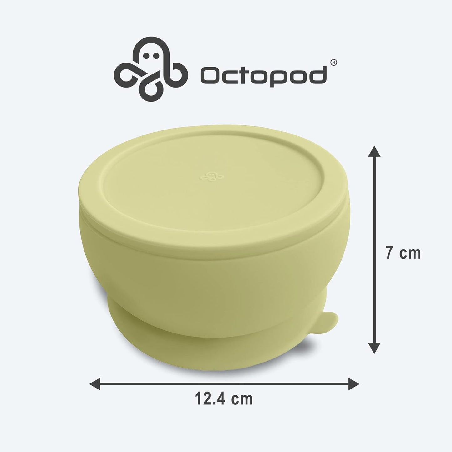 Abiie Octopod Silicone Baby Suction Bowl With Lid - Toddler & Baby Bowls, 8 oz, Yellow, Modern Style, Microwave Safe, Dishwasher Safe