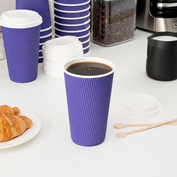 Restaurantware Ripple Wall Coffee Cups 25 Count 16 Ounce Insulated Royal Purple - Image 7