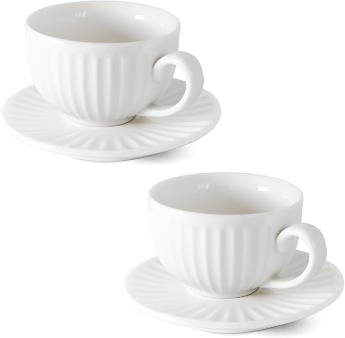 4 oz White Espresso Cups Set of 2, Ceramic Cappuccino Cups by YINUOWEI