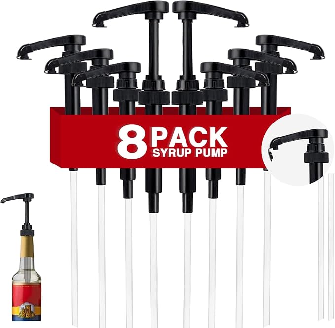 8 pcs Black Syrup Pumps with Cap to Avoid Dripping, Leak Proof Coffee Syrup by DupakSYS