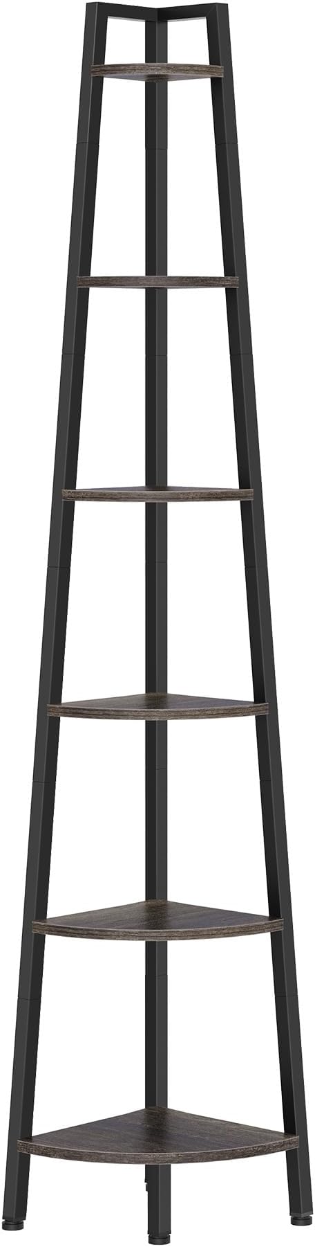 Hoctieon Corner Shelf, 6-Tier Corner Bookshelf, Rustic Ladder Shelf, Industrial - Image 9