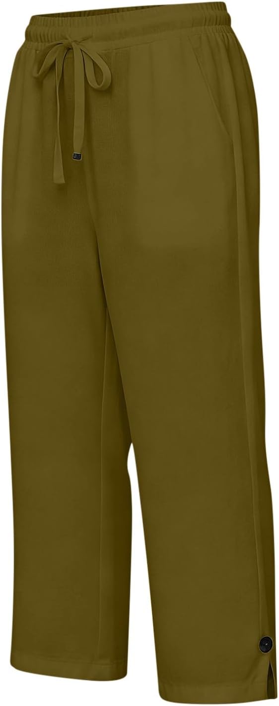 Straight Leg Capri Linen Pants for Women Elastic Waist Drawstring Pant Summer - Image 5