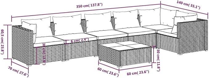 7-Piece Garden Lounge Set, Outdoor Rattan Sectional Sofa - Image 9
