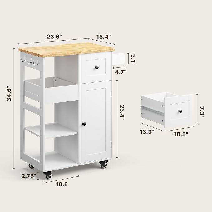 Gizoon Kitchen Island Cart on Wheels, Rolling Serving Utility Cart - Image 3