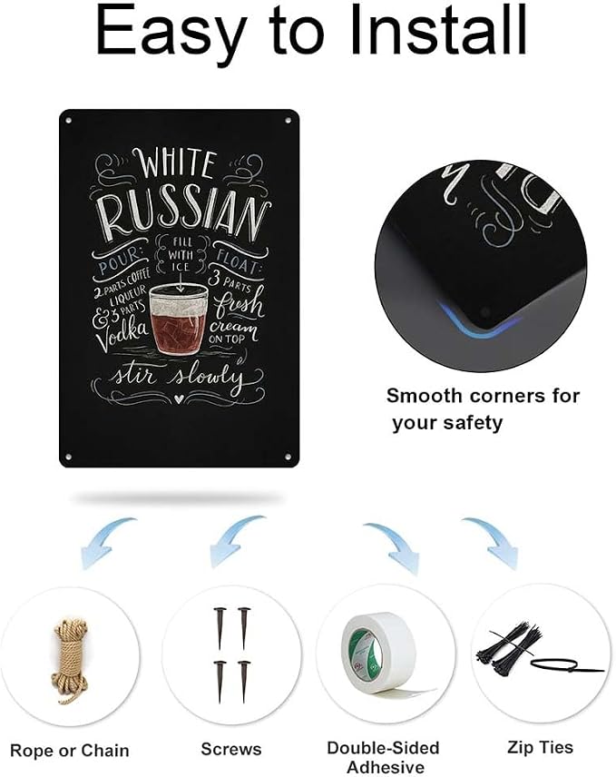 Aluminum 8X12in Sign White Russian Cocktail Recipe Wall Art Vintage Chalkboard - Image 3