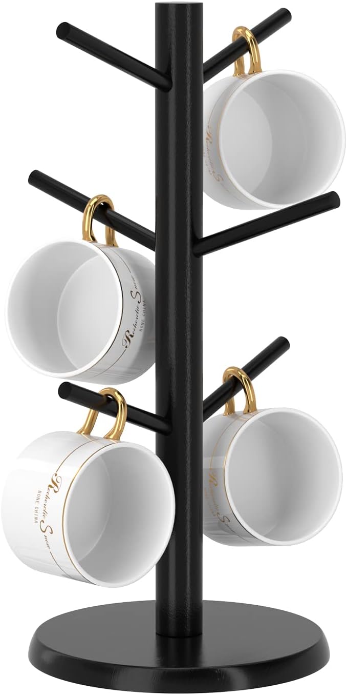 Wisuce Black Coffee Mug Tree Bamboo Mug Holder Coffee Cup Stand Mug Holders - Image 6