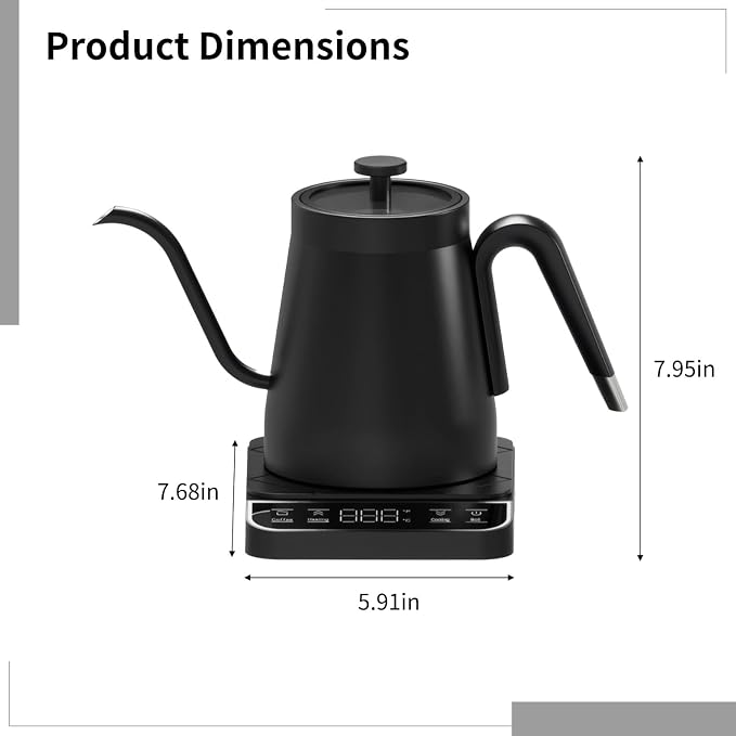 Gooseneck Electric Kettle with Temperature Control, 1L Stainless Steel Water - Image 2