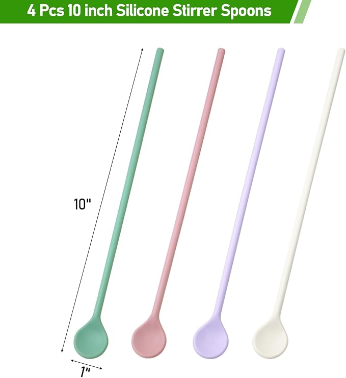 4 Pcs 10 inch Silicone Stirrer Spoons -Swizzle Stirrer Stick Multipurpose - Image 2